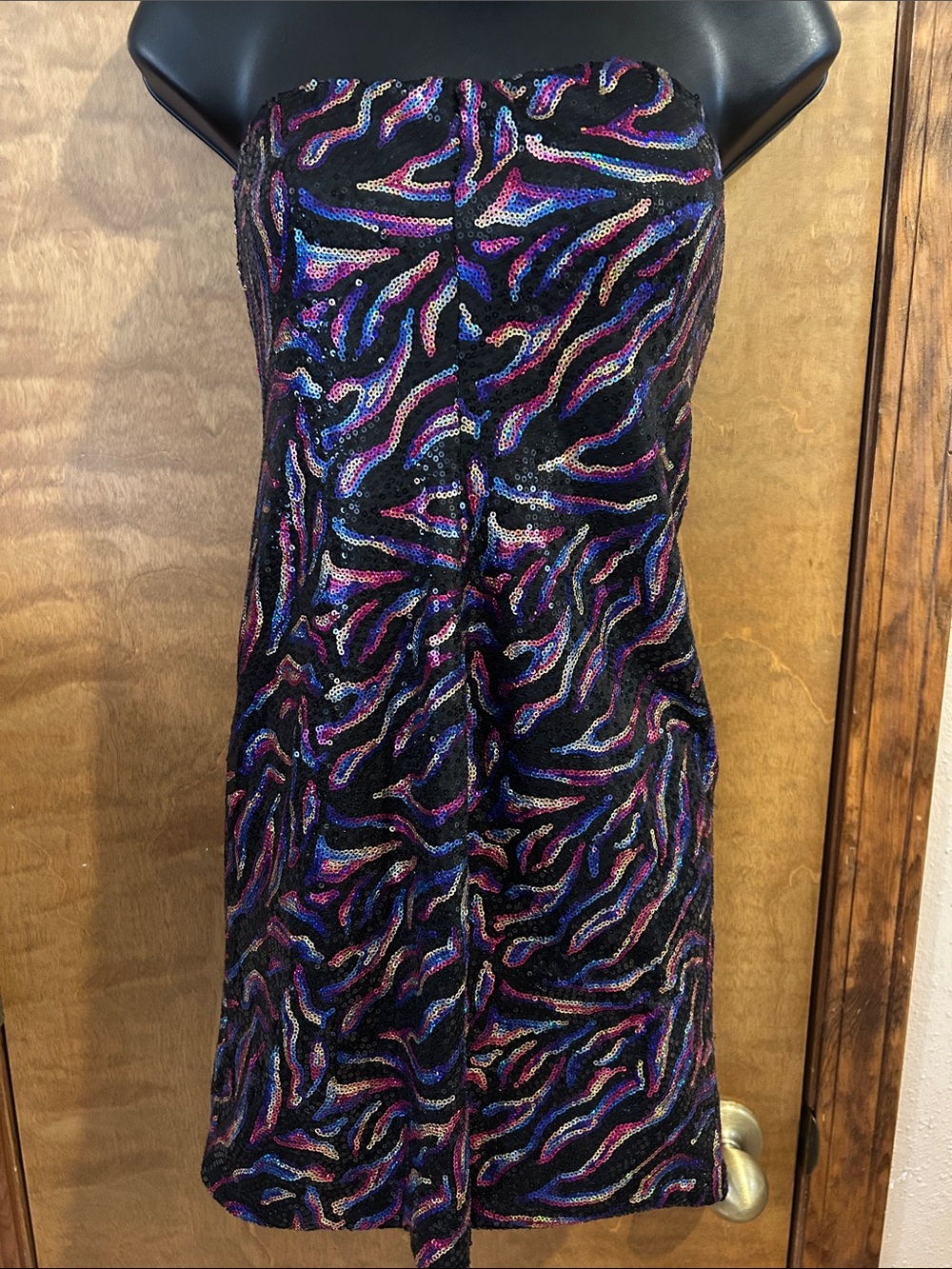 Strapless Sequin Homecoming Dress in Black with Multicolor Accents